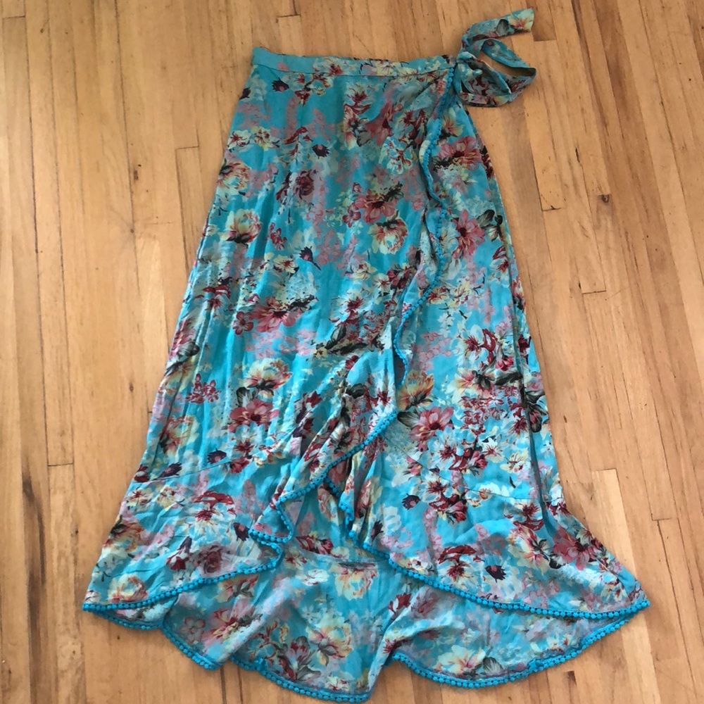Angie turquoise floral wrap skirt